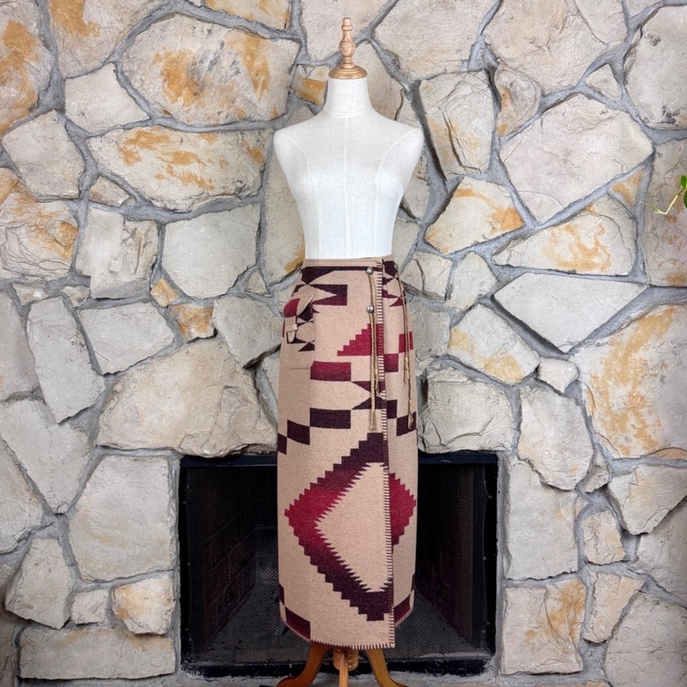 Ralph Lauren Country Southwestern Wool Blanket Skirt Buff Mesa c 1990